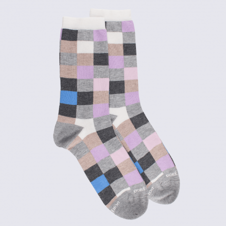 Chaussettes Doré Doré, chaussettes à carreaux/échequier femme en coton violet/gris