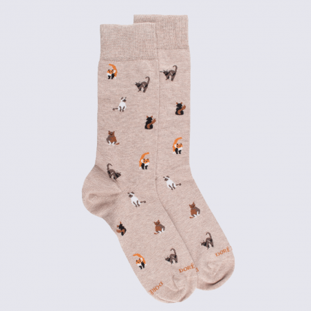 Chaussettes Doré Doré, chaussettes motif chats homme en coton beige