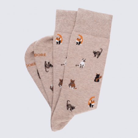 Chaussettes Doré Doré, chaussettes motif chats homme en coton beige