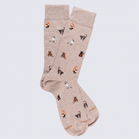 Chaussettes Doré Doré, chaussettes motif chats homme en coton beige