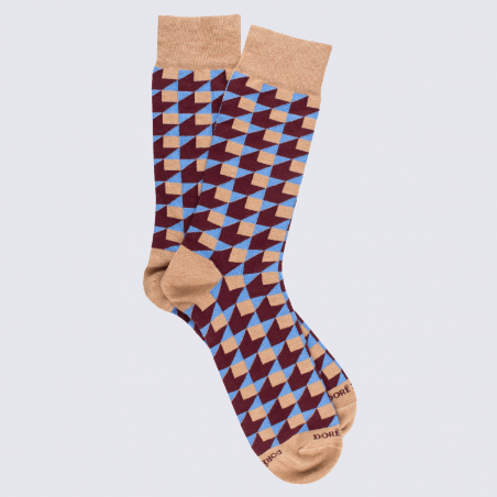 Chaussettes Doré Doré, chaussettes géométrique 3D homme en coton bleu et beige