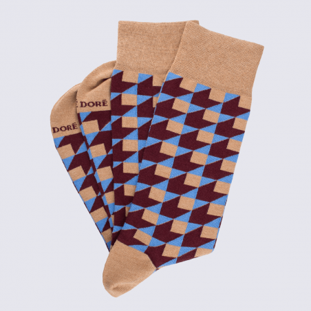 Chaussettes Doré Doré, chaussettes géométrique 3D homme en coton bleu et beige