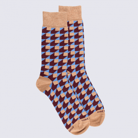 Chaussettes Doré Doré, chaussettes géométrique 3D homme en coton bleu et beige