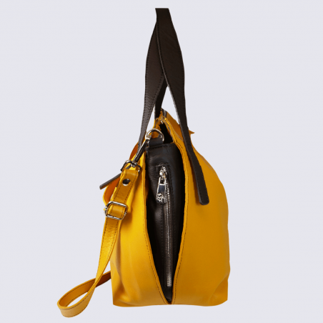 Sac porté épaule Charlotte, sac porté épaule femme en cuir jaune tournesol