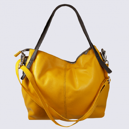 Sac porté épaule Charlotte, sac porté épaule femme en cuir jaune tournesol