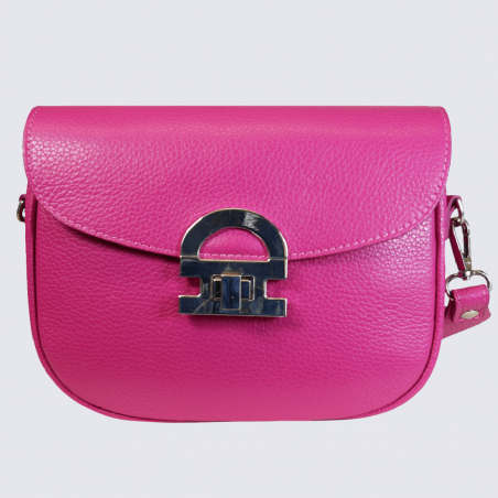 Sac porté épaule Charlotte, sac porté épaule femme en cuir rose fuschia