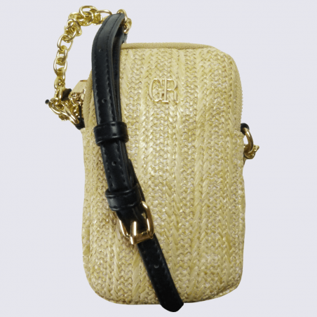 Sac téléphone Georges Rech, sac pour téléphone en paille chaîne dorée femme noir