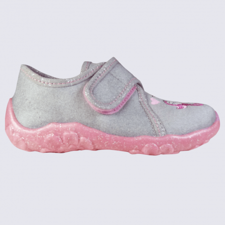 Chaussons Superfit, chaussons licorne à velcro gris/rose