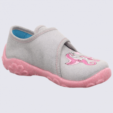 Chaussons Superfit, chaussons licorne à velcro gris/rose