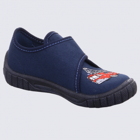 Chaussons Superfit, chaussons camion de pompier à velcro bleu/rouge