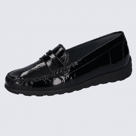 Mocassins Waldlaufer, mocassins confort femme en cuir vernis noir