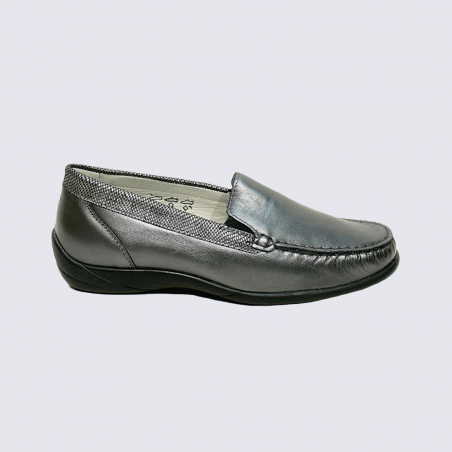 Mocassins Waldlaufer, Mocassins modernes et confortables pour femme en cuir argenté/asphalte