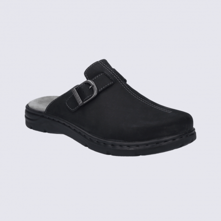 Mules Seibel Josef, mules réglable a boucle confort pour homme, en cuir noir