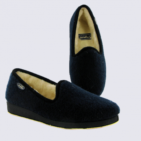 Chaussons Semelflex, chaussons charentaises fourrés homme en textile bleu