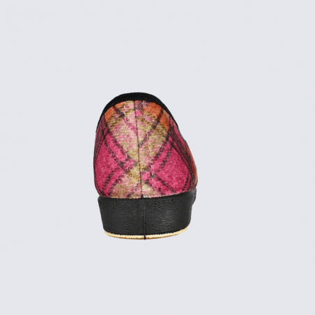 Chaussons Semelflex, chaussons charentaises fourrés motif écossais et a carreaux femme fuchsia