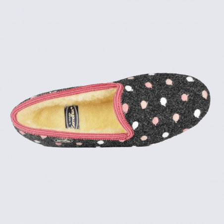 Chaussons Semelflex, chaussons charentaises fourrés motif a pois femme en textile anthracite