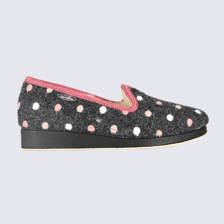 Chaussons Semelflex, chaussons charentaises fourrés motif a pois femme en textile anthracite