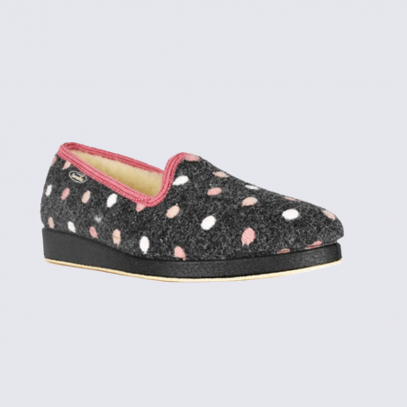 Chaussons Semelflex, chaussons charentaises fourrés motif a pois femme en textile anthracite