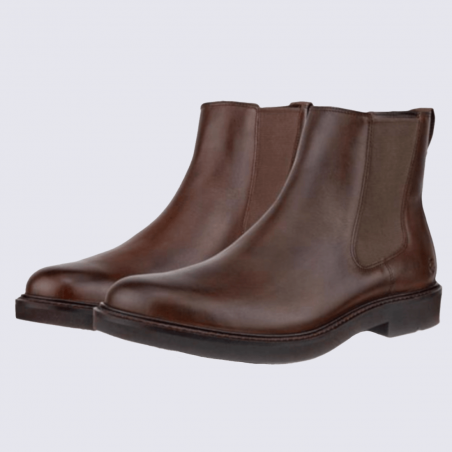 Bottines Ecco, bottines élégantes et agréables femme, en cuir lisse cacao