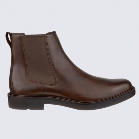 Bottines Ecco, bottines élégantes et agréables femme, en cuir lisse cacao