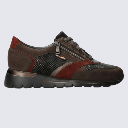 Baskets Mobils, baskets chic et confortable femme en cuir nubuck marron