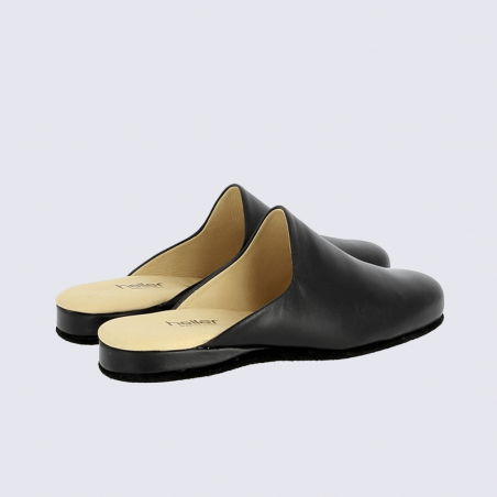 Mules Heller, mules confortables et chic pour femme en cuir mate noir