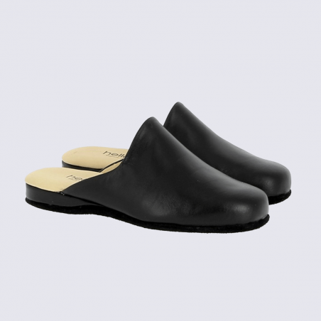 Mules Heller, mules confortables et chic pour femme en cuir mate noir