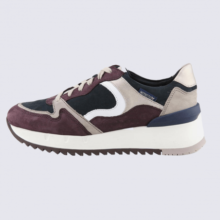 Baskets Mephisto, baskets confortable et distinguée femme en cuir nubuck prune