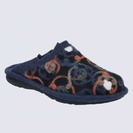 Mules Josef Seibel, mules agréable et chaude femme motif épuré en textile bleu