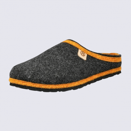 Mules Rohde, mules tendance et confort homme en feutre de laine et textile anthracite