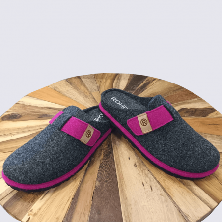 Mules Rohde, mules chic a fermeture velcros femme en textile anthracite