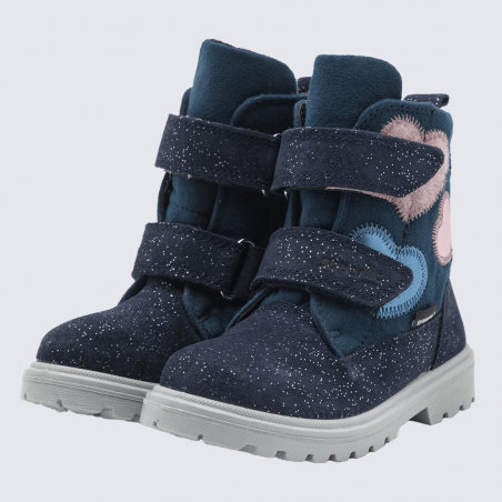 Baskets Superfit, baskets motif cœur à velcro imperméable filles en cuir bleu et rose