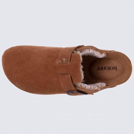 Chaussons Isotoner, chausson tendance fourré femme cuir Camel