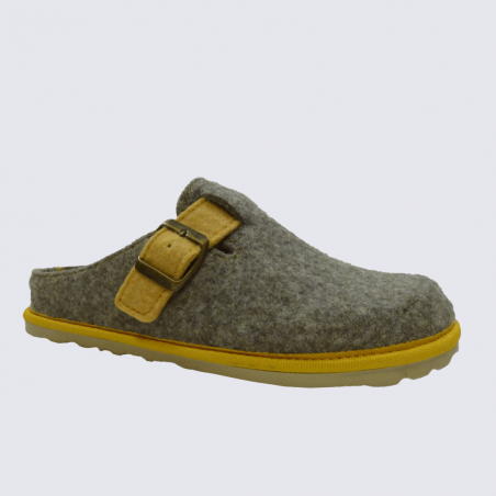 Mules ara, mules chic fermeture a boucle femme en textile sable jaune