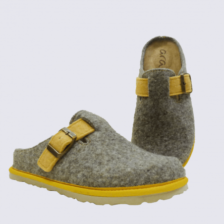 Mules ara, mules chic fermeture a boucle femme en textile sable jaune