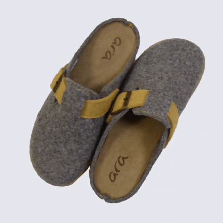 Mules ara, mules chic fermeture a boucle femme en textile sable jaune