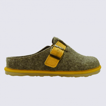 Mules ara, mules chic fermeture a boucle femme en textile sable jaune