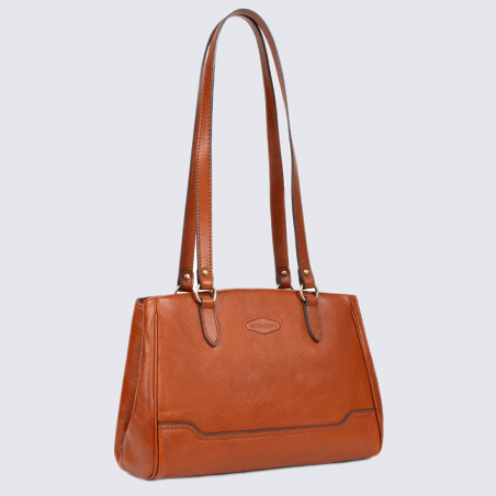 Sac à bandoulière Hexagona, sac à bandoulière tendance femme en cuir cognac