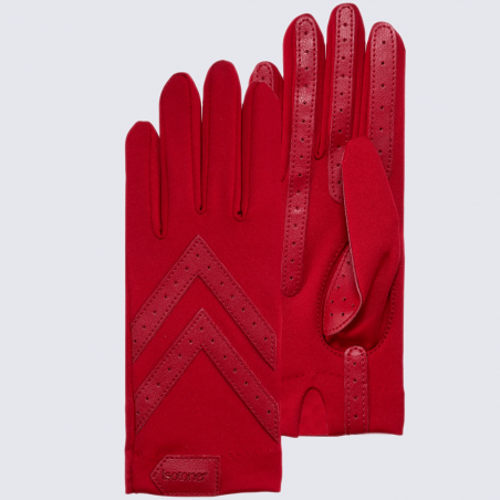 Gants Isotoner, gants femme en tissu extensible recyclé rouge