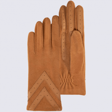 Gants Isotoner, gants tactiles femme en polaire recyclée cognac