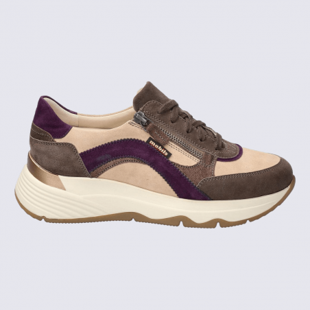 Baskets Mobils, baskets moderne et confort femme avec doublure cuir brun glace