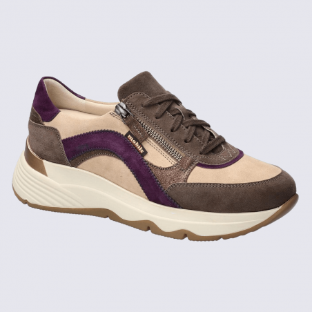 Baskets Mobils, baskets moderne et confort femme avec doublure cuir brun glace