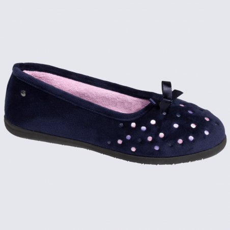 Chaussons Isotoner, chaussons ballerines motif a pois femme marine