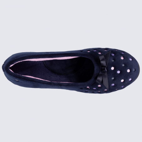 Chaussons Isotoner, chaussons ballerines motif a pois femme marine