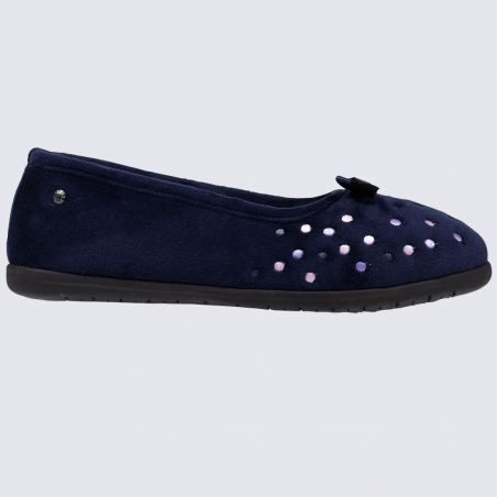 Chaussons Isotoner, chaussons ballerines motif a pois femme marine