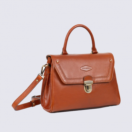 Sac à bandoulière Hexagona, sac à bandoulière classe femme en cuir cognac