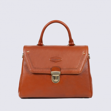 Sac à bandoulière Hexagona, sac à bandoulière classe femme en cuir cognac