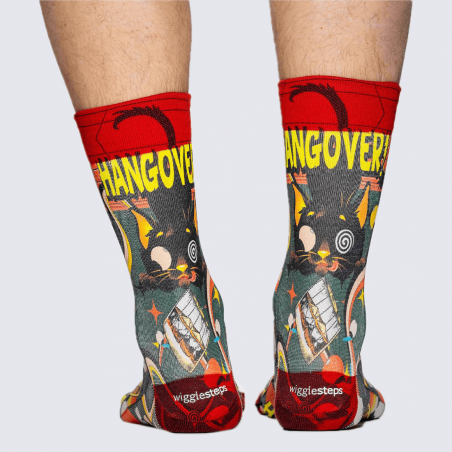 Chaussettes Wigglesteps, chaussettes motif chat fou homme en coton bio rouge