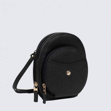 Pochette Hexagona, Pochette à bandoulière tendance femme en cuir noir