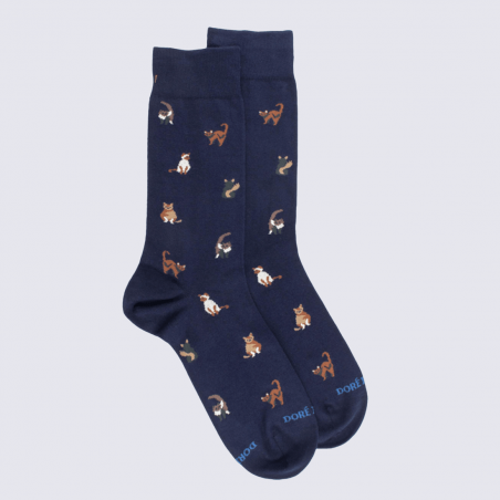 Chaussettes Doré Doré, chaussettes motif chats homme en coton marine